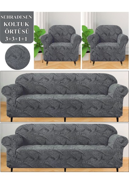 Koltuk Örtüsü Takımı Çekyat-Kanepe Kılıfı Takımı 3 3 1 1 Yıkanabilir Streçli Lastikli Esnek