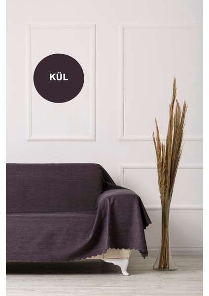 Kül Battal Boy Kollarınıda Kapatan Çift Taraflı Çekyat Koltuk Örtüsü Şalı