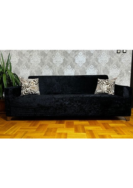 Kadife Siyah Lastikli Koltuk Örtüsü | 3 KIŞILIK(1ADET) Kanepe Kılıfı | Koltuk Kılıfı