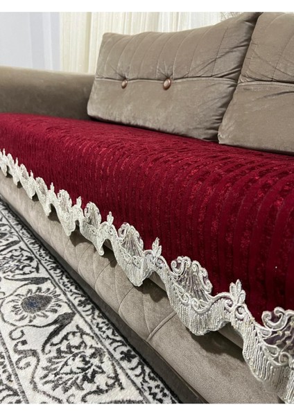 Dnteli Bambu Çizgili Süngerli Kadife Kaymaz Çekyat Koltuk Örtüsü (85X210)