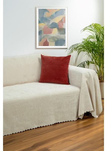 Zenit Koltuk Örtüsü 175X300 Large Dekoratif Jakarlı Şönil | Kanepe Örtüsü | Kaymaz , Krem