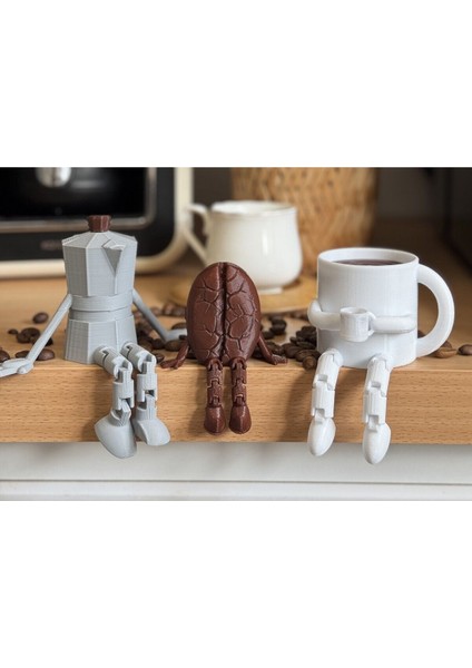 3D Kahve Köşesi Sevimli Biblo Seti 3'lü,kahve Çekirdeği,beyaz Kahve Kupası,moko Pot,coffee Set