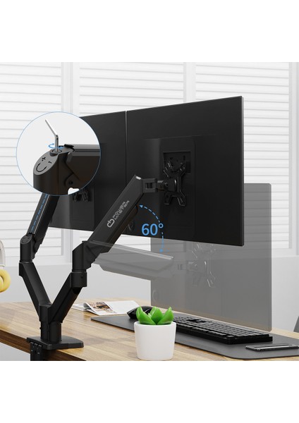 Powermaster 13-32 \" LCD / LED Monitör Çift Tutucu, Kol Amortisörlü, Vesa, Monitör Standı 2-20 Kg, Stand Askı Aparatı,