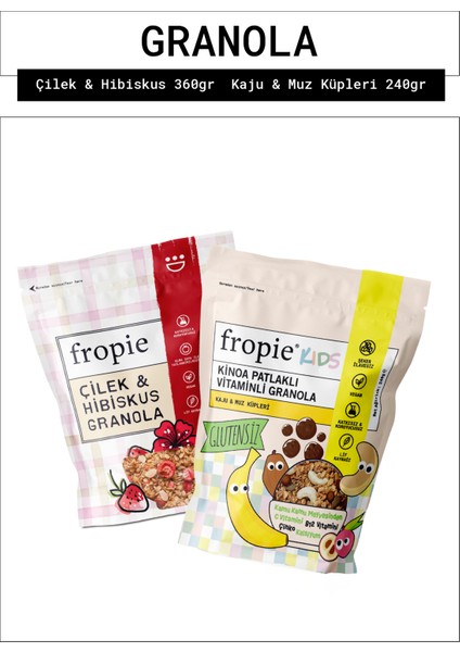 Çilek Hibiskus ve Kids Kaju Muz Küpleri Granola Paketi x 2