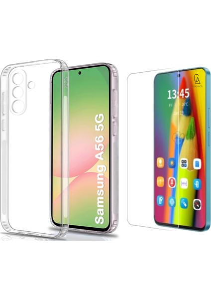 Samsung Galaxy A56 Uyumlu Kılıf Esnek Silikon Telefon Kılıfı ve Temperli Cam Ekran Koruyucu