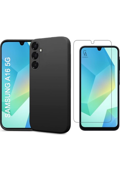 Samsung Galaxy A16 Uyumlu Kılıf Esnek Silikon Telefon Kılıfı ve Temperli Cam Ekran Koruyucu