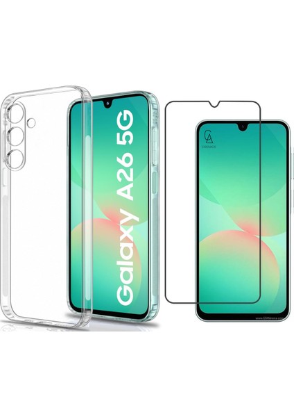 Samsung Galaxy A26 Uyumlu Kılıf Esnek Silikon Telefon Kılıfı ve Temperli Cam Ekran Koruyucu
