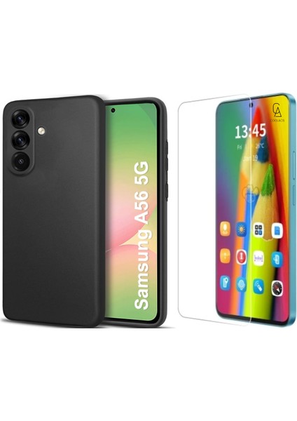 Samsung Galaxy A56 Uyumlu Kılıf Esnek Silikon Telefon Kılıfı ve Temperli Cam Ekran Koruyucu