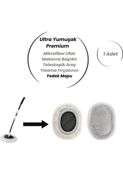 Ultra Yumuşak Premium Mikrofiber Ufak Makarna Başlıklı Teleskopik Araç Yıkama Fırçasının Yedek Mopu 1 Adet