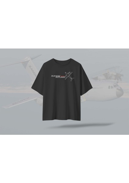 A400M Atlas Uçağı Havacılık Özel Baskılı Oversize Unisex Siyah T-Shirt