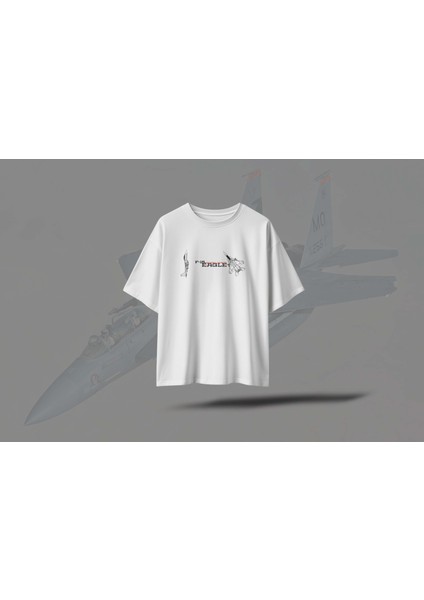 F-15 Eagle Savaş Uçağı Havacılık Özel Baskılı Oversize Unisex Beyaz T-Shirt