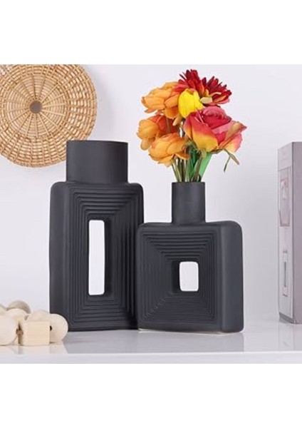 Geometrik Bohem Vazo Set Siyah/ Ev Dekorasyonu/ Dekoratif Biblo modelleri