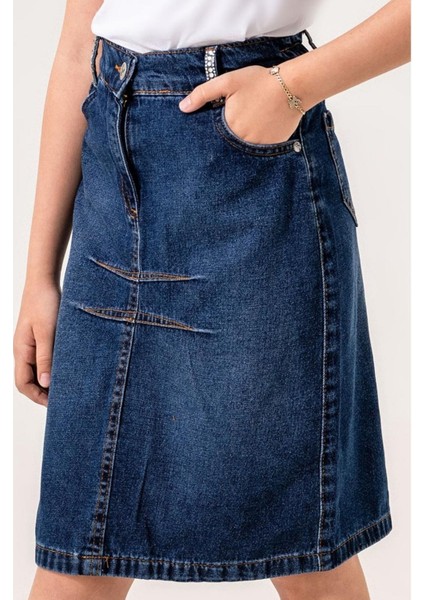 Kız Çocuk Önü Dikişli Kot Etek 2948