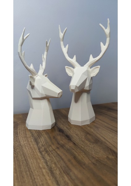 2 Li Set Geyik Figürlü Modern Dekoratif Hediyelik Biblo Kemik Beyazı 22 cm /19 cm Gizzstore Home