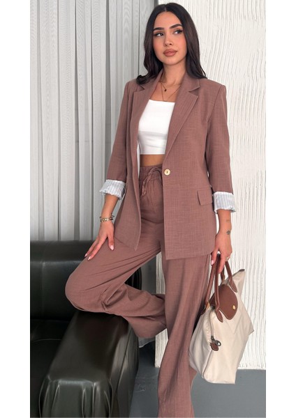 Kadın Keten Beli Lastikli Palazzo Pantolon - Astarlı Rahat Kesim Bol Paça Yazlık Palazzo modelleri