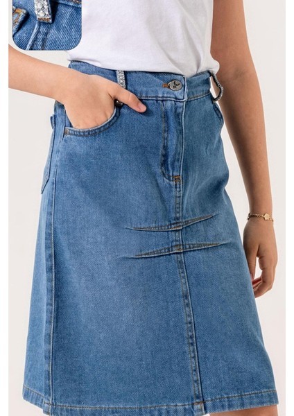 Kız Çocuk Önü Dikişli Kot Etek 2948