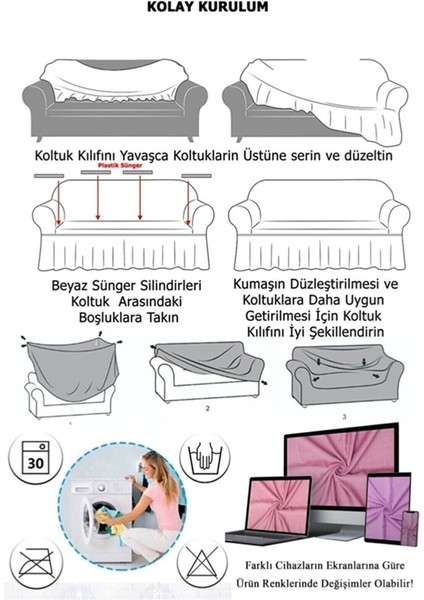 Jakarlı 3+2+1+1 Koltuk, Kanepe, Çekyat Örtüsü Yıkanabilir Likralı Esnekl Koltuk Örtüsü