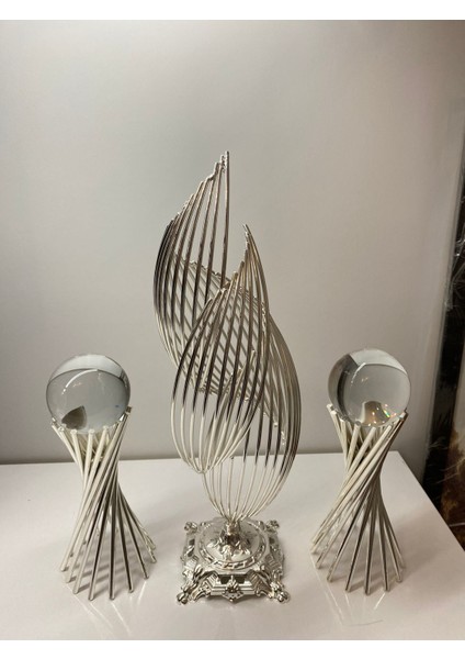 3 Lü Set : Gümüş Renk Metal Tasarımlı 2 Burgulu ve 1 Helezon Dekorasyon Objesi, Hediyelik Lüks Ev fiyatları