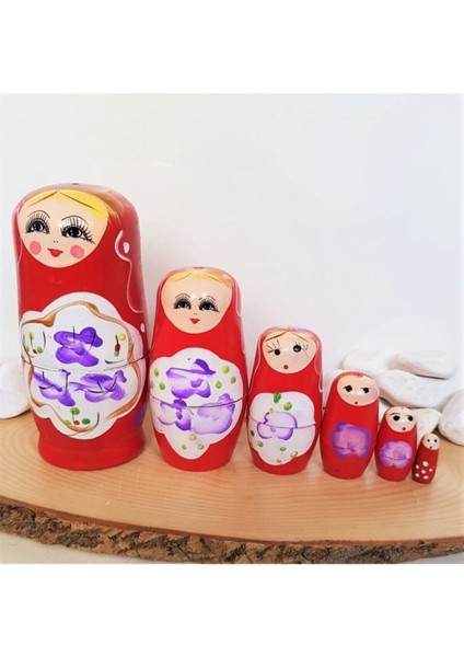 Ahşap Kırmızı Matruşka Bebek 6'lı