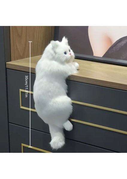 Masaya Tutunmuş Canlı Gibi Görünen Ilginç Sevimli Kedili Ev Masa Dekoru Objesi Biblosu Süsü