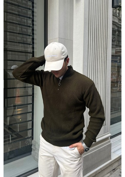 Erkek Yarım Fermuarlı Dik Yaka Kalın Kazak Triko fırsatları