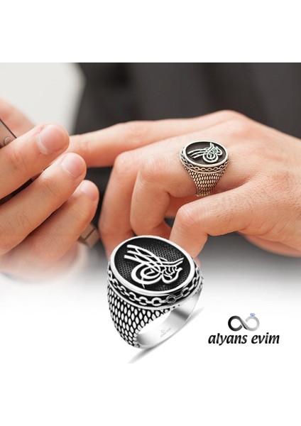 Oval Tuğra Desenli Gümüş Erkek Yüzük fiyatları
