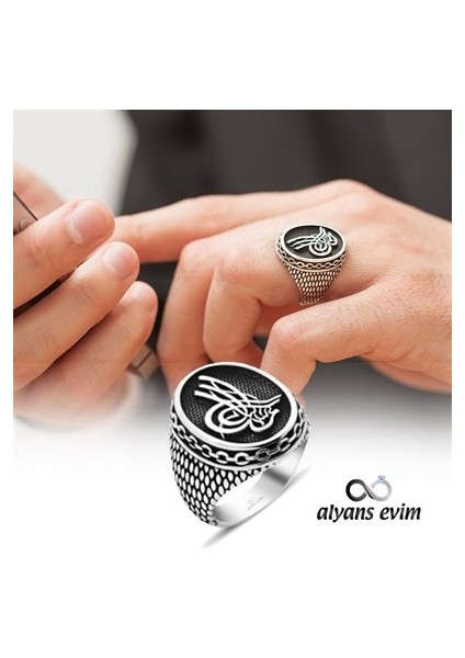 Oval Tuğra Desenli Gümüş Erkek Yüzük fırsatları