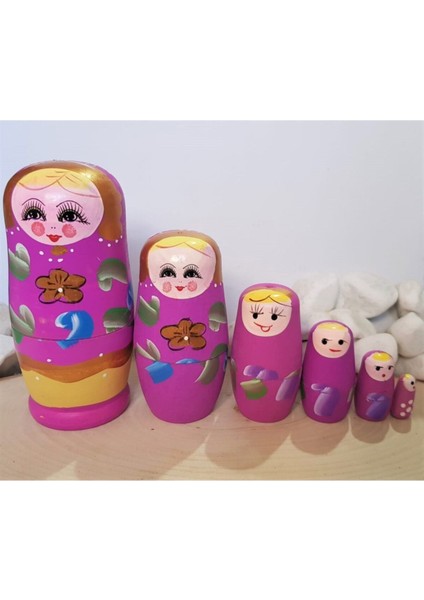 6lı Iç Içe Geçen Ahşap Mor Matruşka Bebek