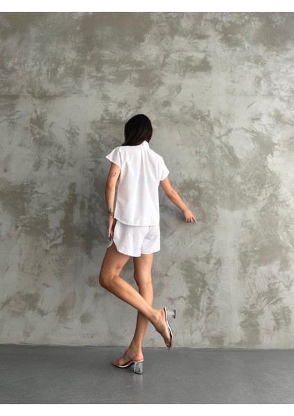 Beyaz Terry Cotton Fermuarlı Şort Takım fiyatları