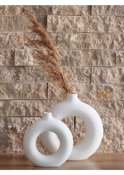 Bohem Beyaz Halka Vazo Dekoratif Aksesuar