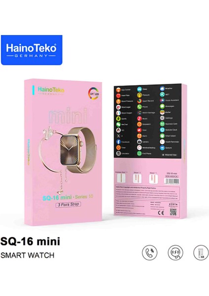 Haino Teko Germany SQ16 Mini Akıllı Saat, 3 Kordon 1 Adet Bileklik