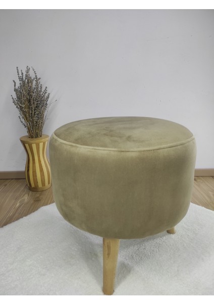 Açık Kahverengi Babyface Yuvarlak Puf ,dekoratif Retro Gürgen Ayaklı Puf ,makyaj Pufu