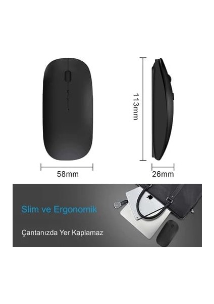 Brijo Sessiz Tıklama Şarjlı Çift Modlu Bluetooth Kablosuz 2.4ghz Açik mavi Mouse