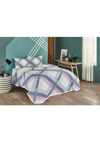 Metrashop Lewis Geometrik DESENLI Pamuk Pike Takımı, Mint, Tek Kişilik (Pike: 160 x 230 cm /lastikli Çarşaf: 100 x 200 cm /yastık Kılıfı: 50 x 70 cm )