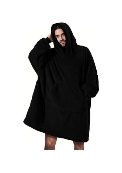 Metrashop Wellsoft Kapşonlu Giyilebilir Tv Battaniyesi Unisex Over Size - Siyah