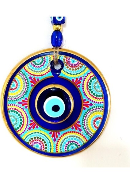 Yaldızlı Çift Taşlı Nazar Boncuklu Rengarenk Duvar Süsü Tdrtr