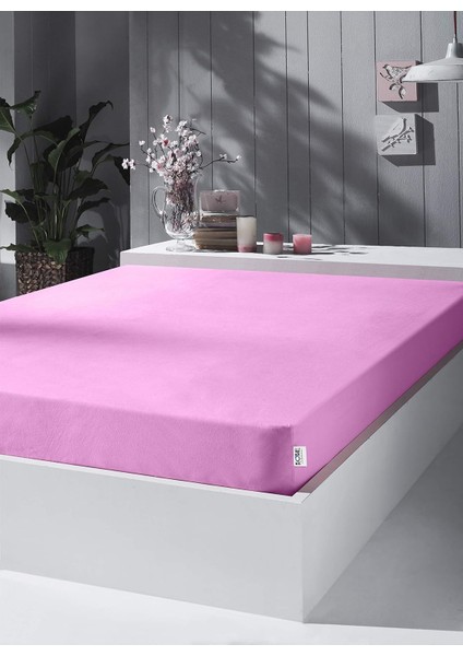 Metrashop Örme Penye Lastikli Çarşaf, Çift Kişilik, Pembe, Pamuk-Elastan 230 G/m2