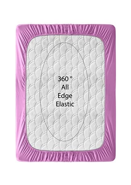 Metrashop Örme Penye Lastikli Çarşaf, Çift Kişilik, Pembe, Pamuk-Elastan 230 G/m2