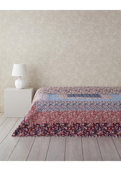 Metrashop Home Fanciful Patchwork Çift Kişilik Çok Amaçlı Örtü Bordo