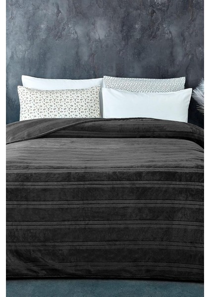 Metrashop Supersoft Yumuşak Çift Kişilik Battaniye 180 x 230 cm Antrasit