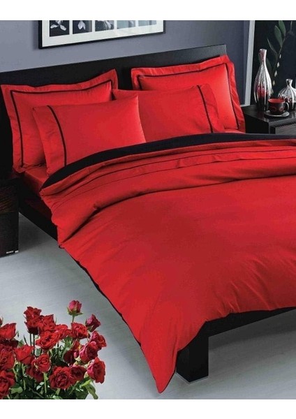 Metrashop Delux Prestige Düz Pamuk Nevresim Takımı, Kırmızı, Çift Kişilik