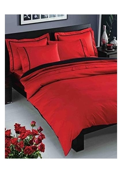 Metrashop Delux Prestige Düz Pamuk Nevresim Takımı, Kırmızı, Çift Kişilik