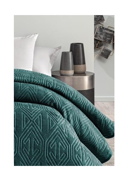 Metrashop Melan Çift Kişilik Emboss Battaniye - Petrol Yeşili, 200 x 220