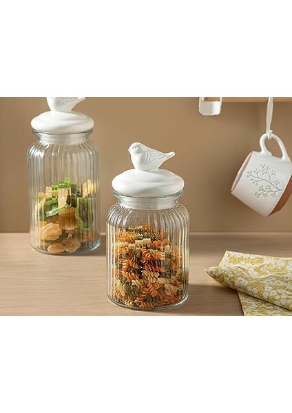 Metrashop Home Karina Cam Saklama Kavanoz 970 ml Beyaz