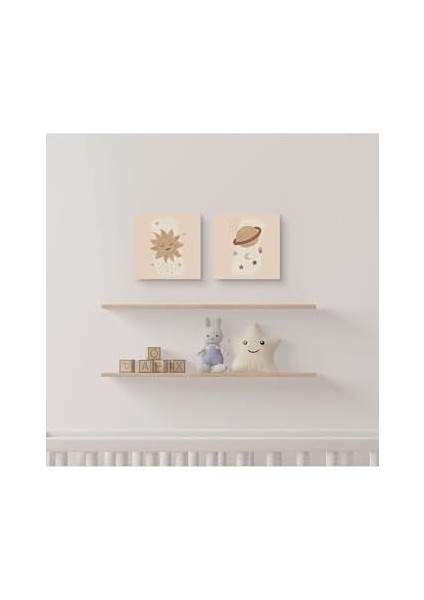 Metrashop Yıldız ve Gezegen | Minimal Tasarımlı 2'li Kanvas Tablo 25 x 25 cm Ölçüsündedir.