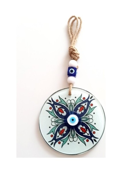 Turkuaz ve Lacivert Renk Çiçekli Füzyon Cam Duvar Süsü Tdrtr