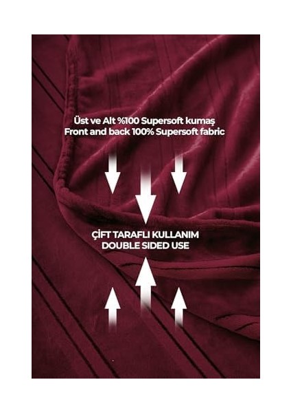Metrashop Supersoft Yumuşak Çift Kişilik Battaniye 180 x 230 cm Bordo