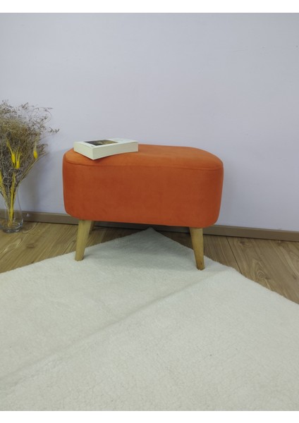 Turuncu Oval Puf , Gürgen Ahşap Ayak Taytüyü Kumaş Oval Puf Bench Sandalye