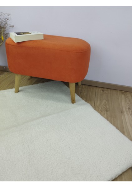 Turuncu Oval Puf , Gürgen Ahşap Ayak Taytüyü Kumaş Oval Puf Bench Sandalye