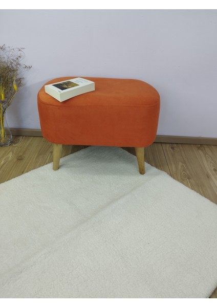 Turuncu Oval Puf , Gürgen Ahşap Ayak Taytüyü Kumaş Oval Puf Bench Sandalye